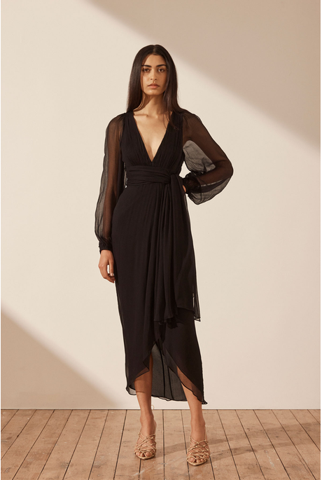 Shona Joy PLUNGED LONG SLEEVE MIDI Dress