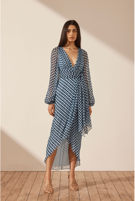 Shona Joy PLUNGE LONG SLEEVE MIDI Dress