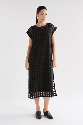 Elk BLACK GRID BURNOUT MIDI Dress-dresses-Diahann Boutique