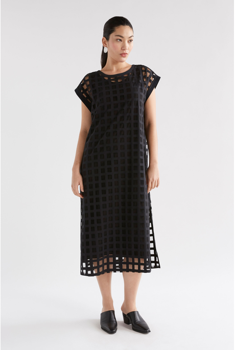 Elk BLACK GRID BURNOUT MIDI Dress